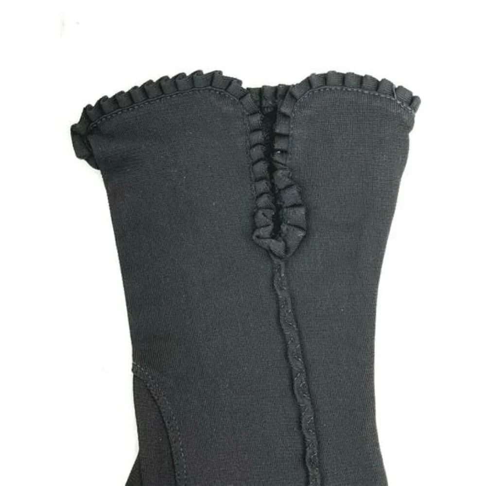 Tamora Black Women's Gloves Scalloped Edge 100% Nylon Gloves Sz 6.5 USA Vintage